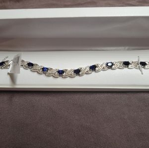 Sterling Silver .25 ct. T.W. Diamond Lab Created Sapphire Bracelet